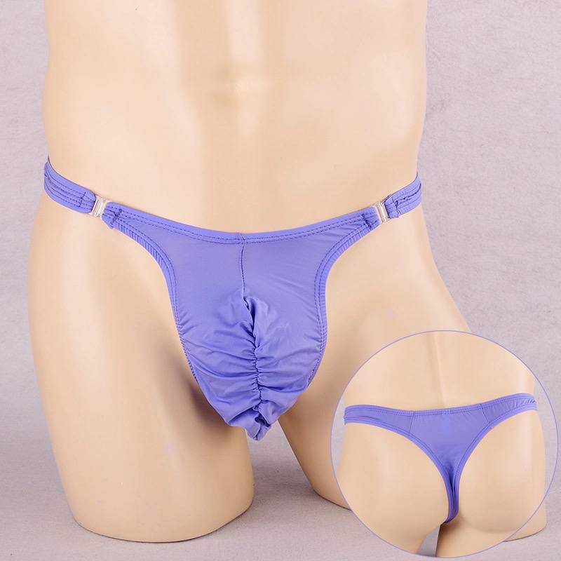 T-shaped men's JJ up ice silk underwear, men's patent leather breathable U convex pocket, big double-sided buckle nightclub sexy t-shirt