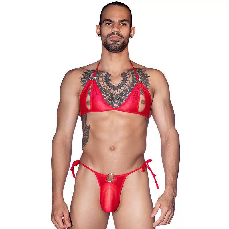 Foreign trade hot men's thong sexy low waist double thong underwear men's tight fitting elastic breathable quick drying triangle pants