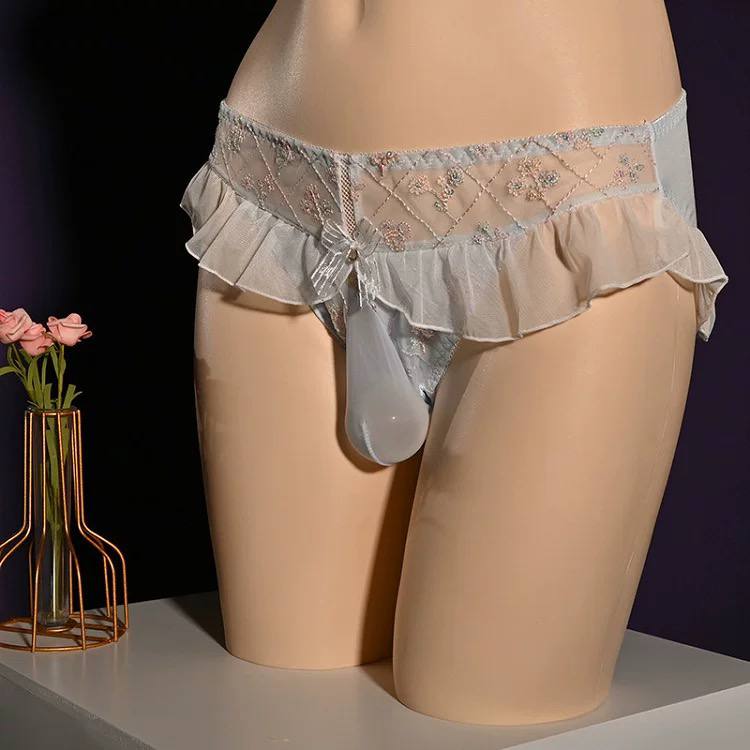 Men's sexy characteristic underwear, men's thong, transparent ice silk thin belt pants, men's hollowed out one thread, fierce men